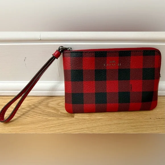 NWOT - Coach Leather Buffalo Plaid Corner Zip Wristlet - Picture 2 of 6